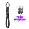 240W Rotating Type-C PD3.0 Fast Charge Keychain Lanyard with Dual Port Data Cable.