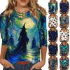 Women's Casual 3/4 Sleeve Halloween Print Pullover Top Crew Neck Lightweight Soft Fabric Comfortable Fit