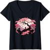 Unisex T-shirt Womens Japanese Sakura Garden Geisha Mount Fuji Cherry Blossom V-Neck T-Shirt