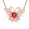 18K Rose Gold Butterfly Pendant Necklace with Imitation Ruby Gemstone for Women