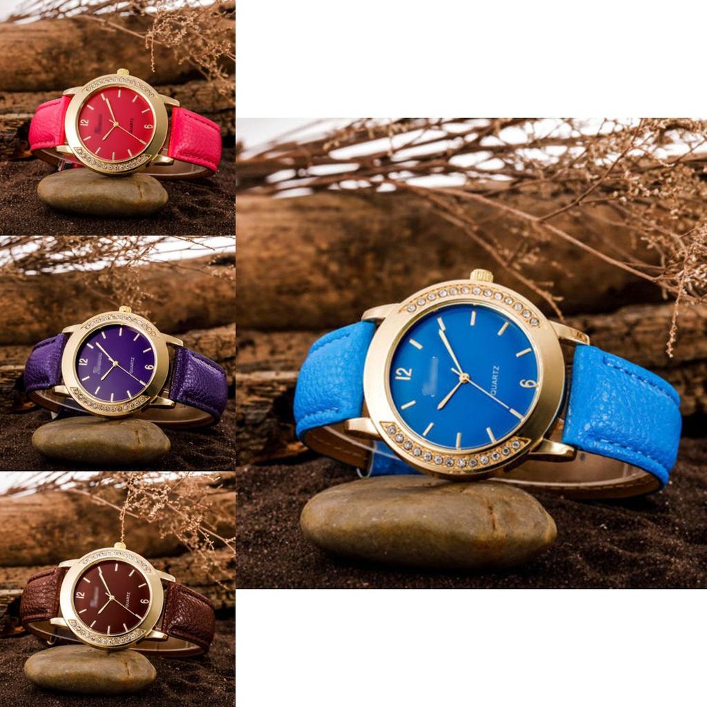 Stunning Round Dial Crystal Watch For Women With Artificial Leather Band