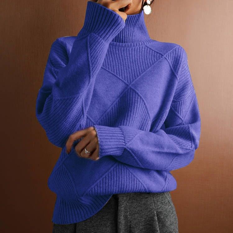 Chic High-Neck 3D Diamond Knitwear for Women - Spring/Autumn 2026 Design