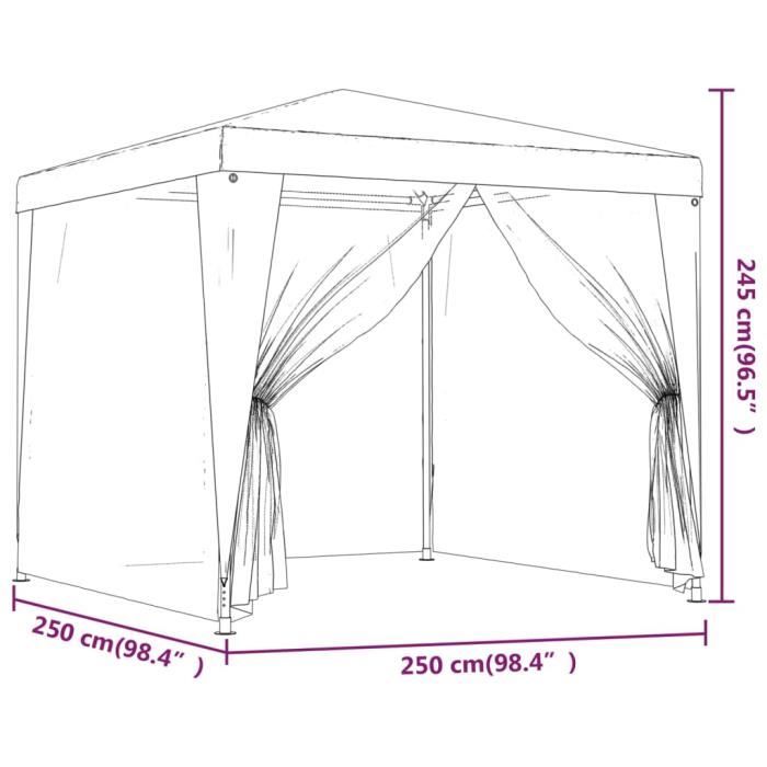 319222 vidaXL Party Tent with 4 Mesh Sidewalls Blue 2.5x2.5 M