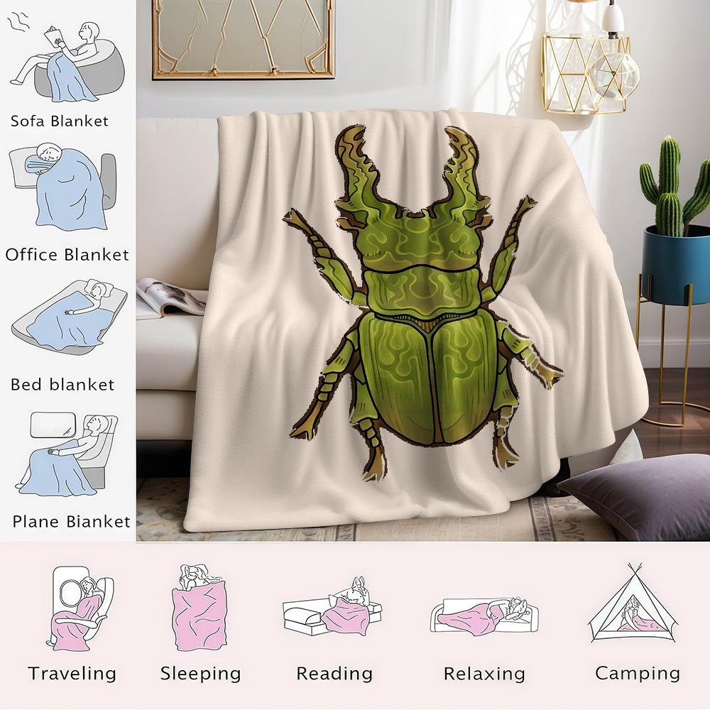 Green Stag Beetle Flannel Blanket Warm Soft Halloween Christmas Couch Warm Cozy Decorative Decor Gift for All Season