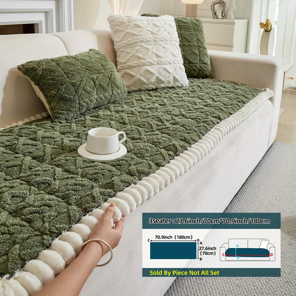 No Pillow 1pc Autumn and Winter Thickened Bohemian Style Quilted Sofa Cover with Pleats, Integrated Plush Fabric, Non-slip Protective Cover for Pets