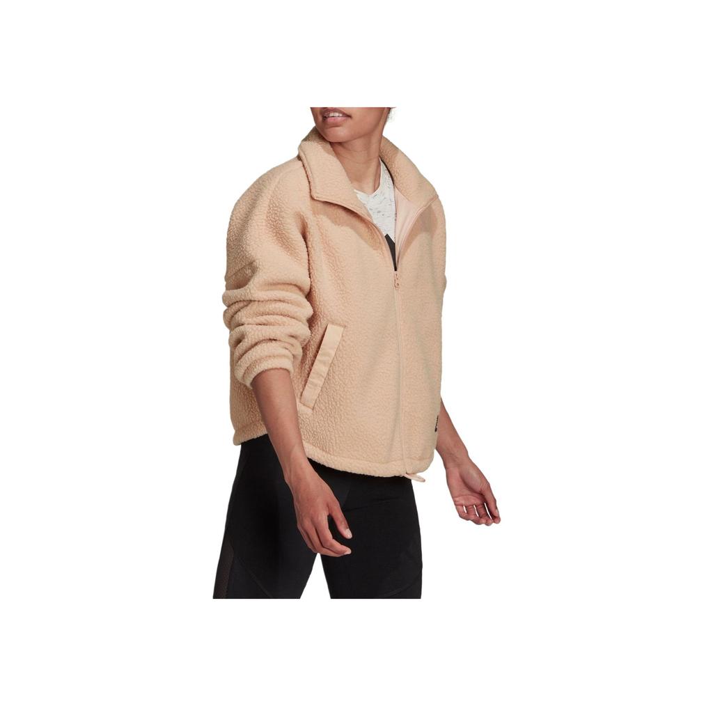 Adidas Embroidered Sherpa Fleece Stand Collar Jacket Women Outerwear Apricot H24177