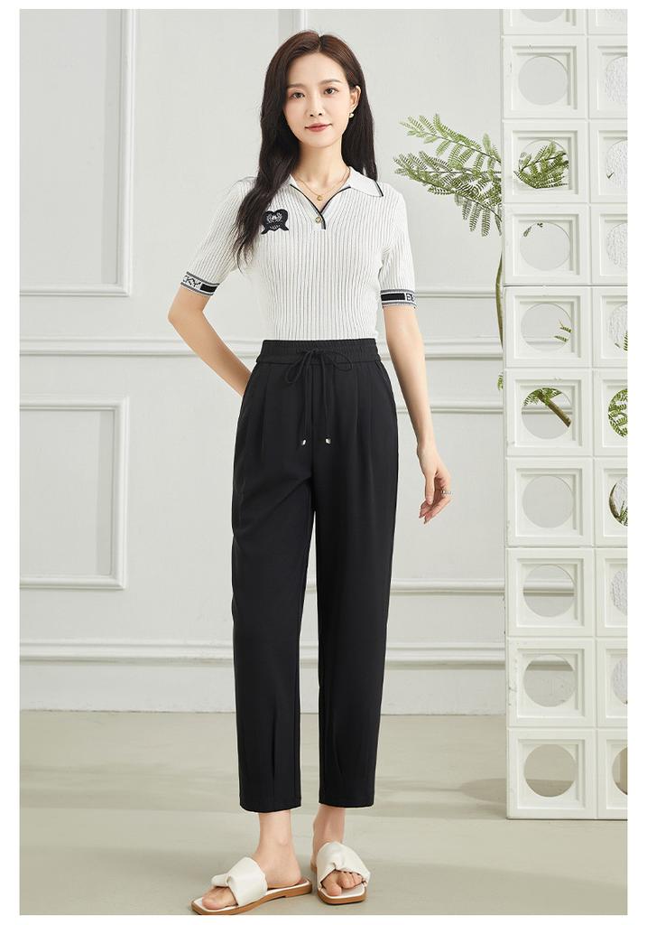 Haren pants Elastic high waisted versatile and solid color thin women's casual pants