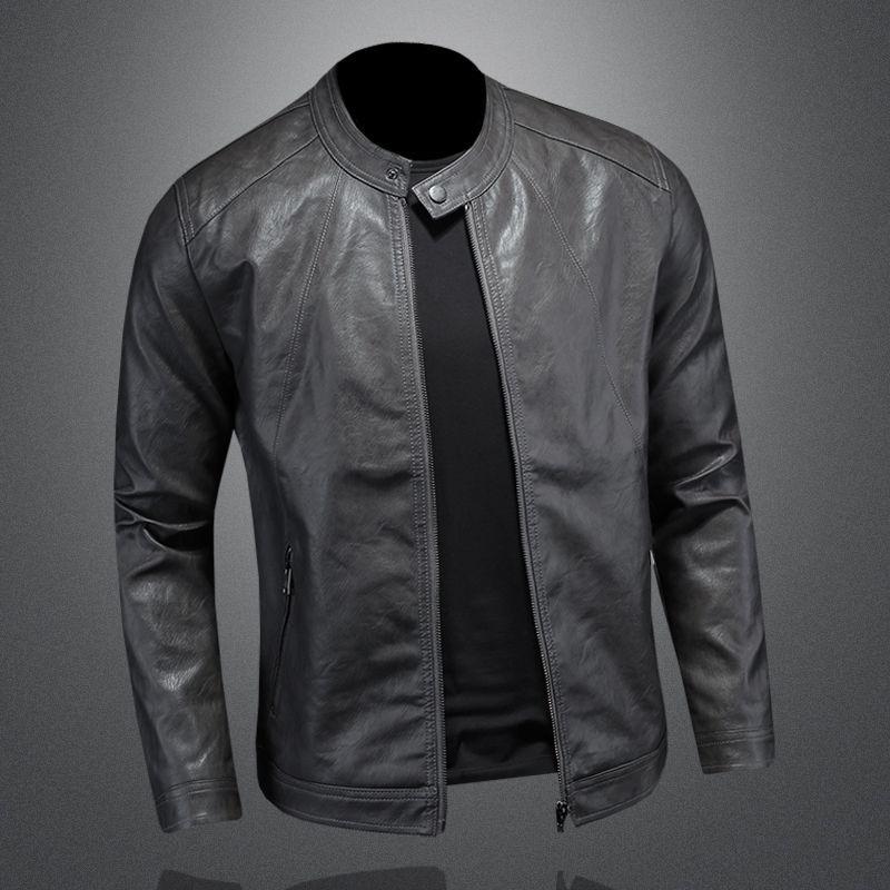 2025 Men's Trendy Slim Stand-up Collar Leather Motorcycle Jacket
