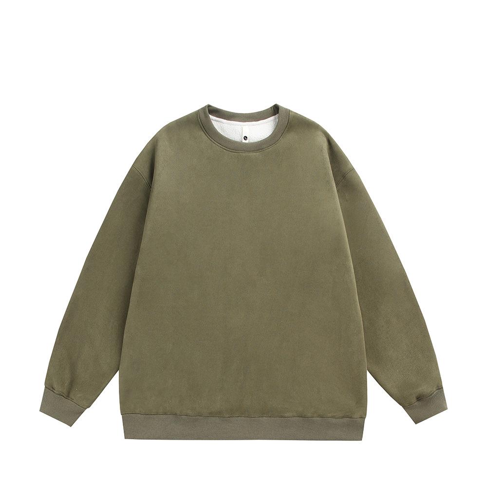 2025 Men's Suede Casual Loose Hoodie: Round Neck, Same Fabric Collar & Hem