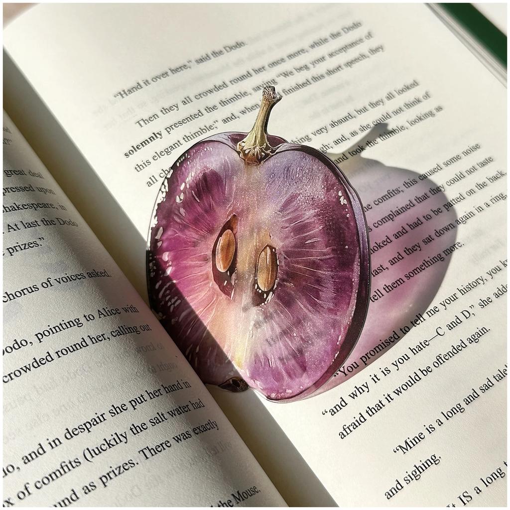 1pc Delicate Transparent Acrylic Simulation Apple Bookmark Reading Mark Student Gift Premium Feeling Cute Grape Tomato Bookmarks
