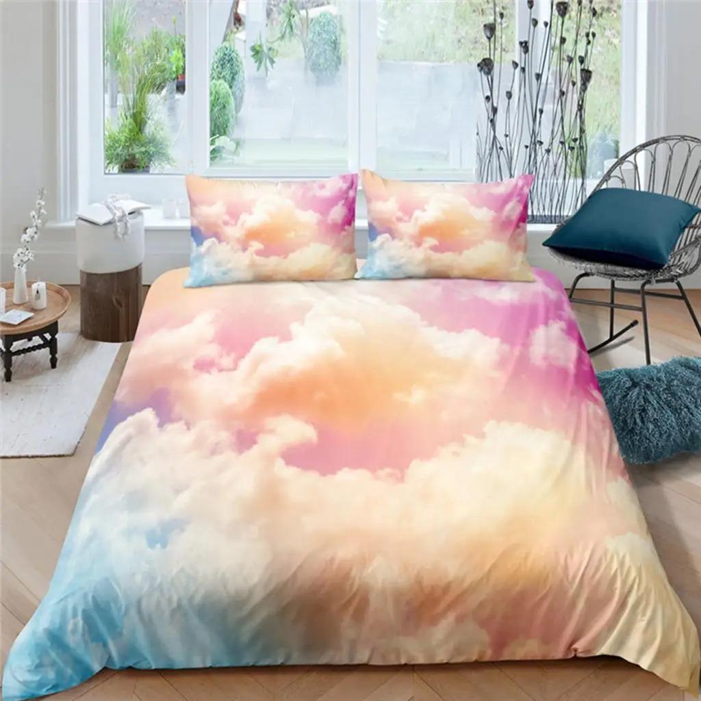 

Домашняя жизнь Роскошь Цветные облака Принт 2/3 шт Мягкий пододеяльник Наволочка Королева и король Размер Детский комплект постельного белья EU/US/AU 70x133cm