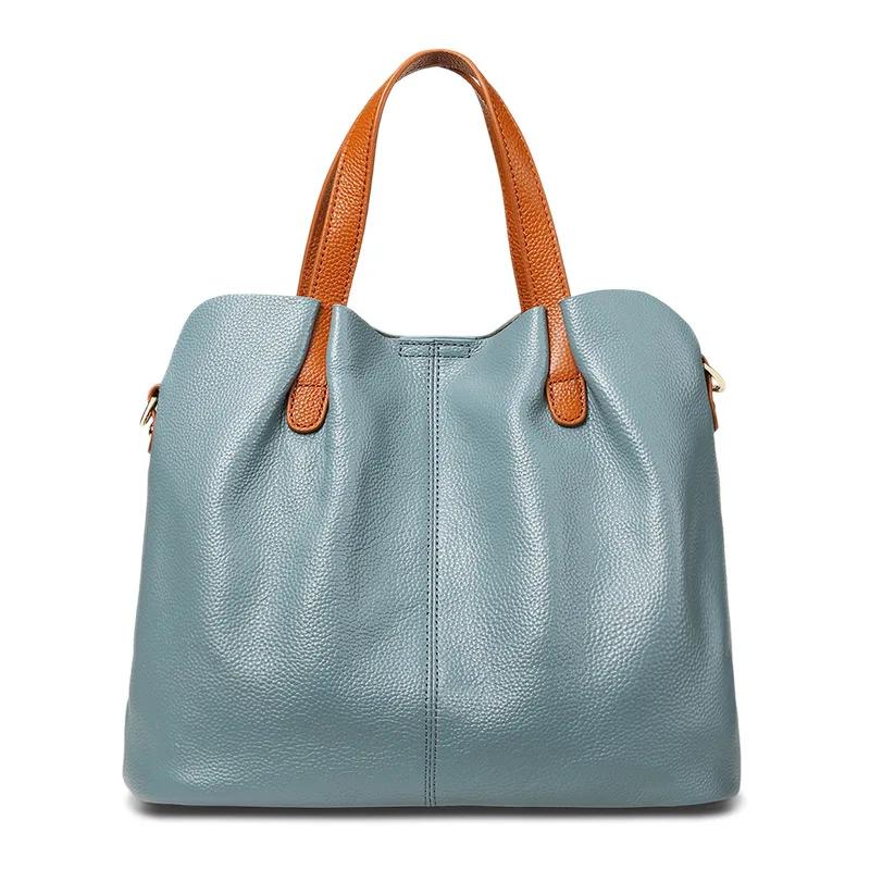 Ladies Cowhide Luxury Fashi Crossbody Bags Women’s Cow Leather Large Capacity Shoulder Bag Female Casual Commute Handbags New 30x15x32cm небесно-голубой