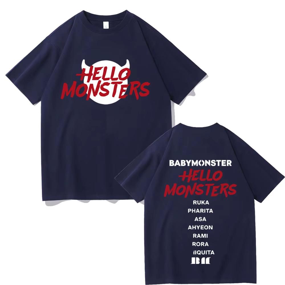 T-shirts Babymonster Hello Monsters World Tour T-shirt à Imprimé Double Face Mode Homme Décontracté Oversize Coton Manches Courtes