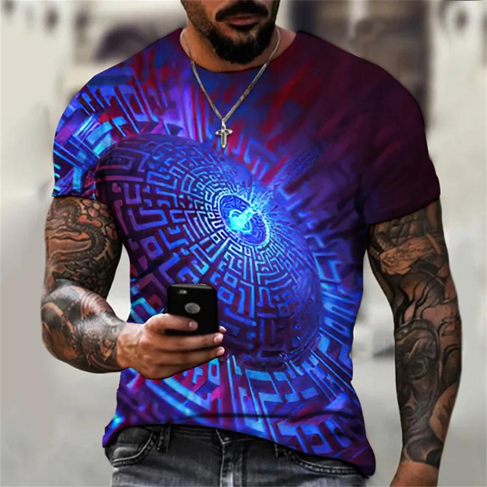 Nowa Letnia Męska Koszulka z Abstrakcyjnym Wzorem Moda Codzienna Drukowana 3D Luźna z Okrągłym Dekoltem Krótki Rękaw Uliczna Osobowość Duże Rozmiary Góry