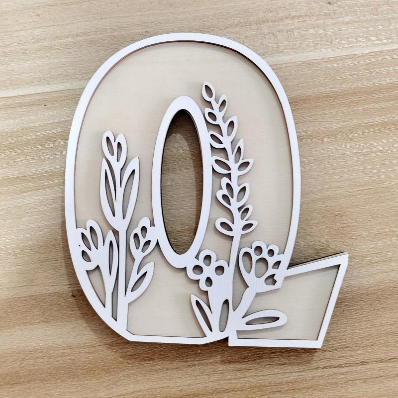 26pcs Wooden Alphabet Letters Wall Decor Set, Engraved Floral Pattern, Home Craft Ornaments, Elegant Display for Living Room