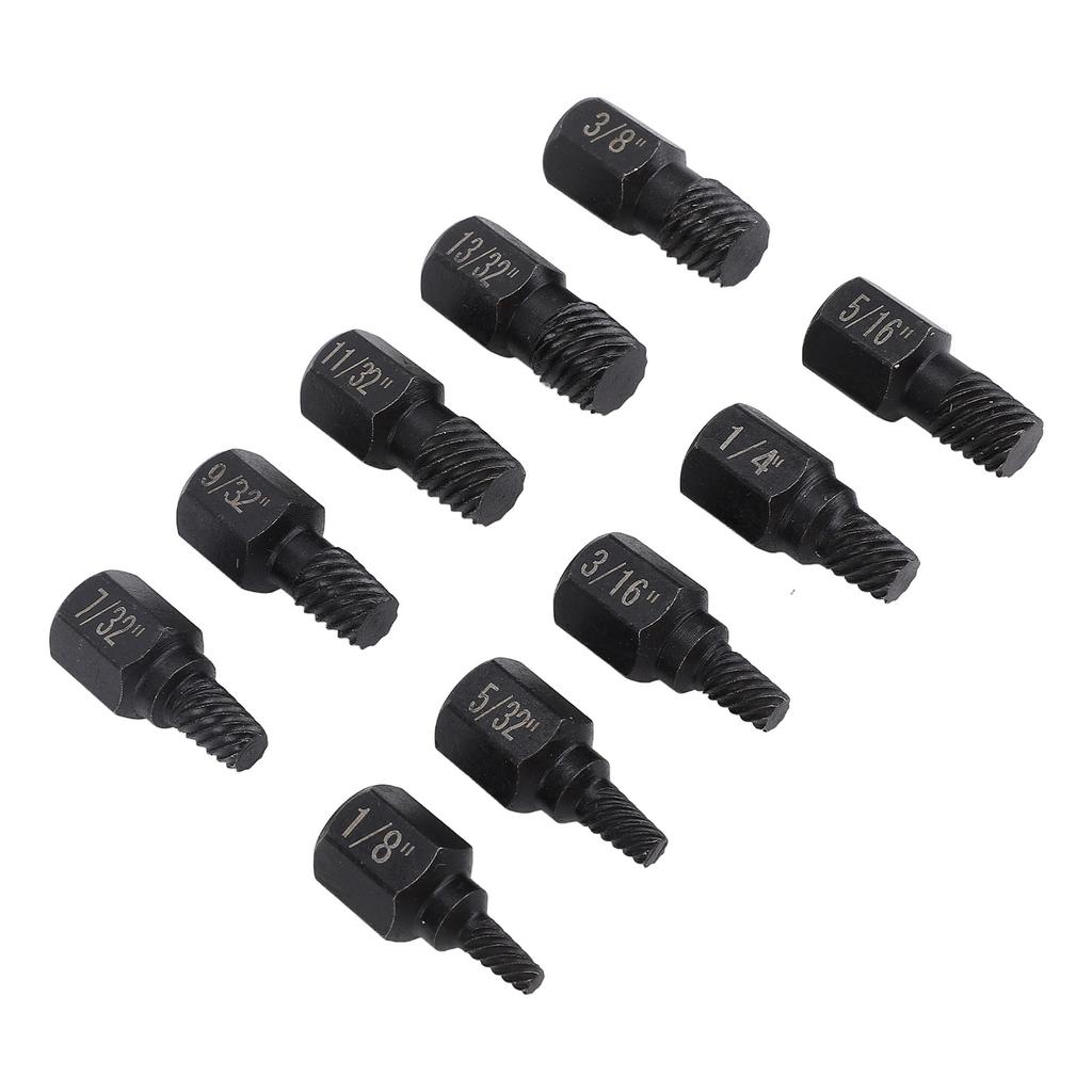 10Pcs Damaged Screw Extractor Set Cr V Steel 18in to 1332in Hex Bolt Extractor for