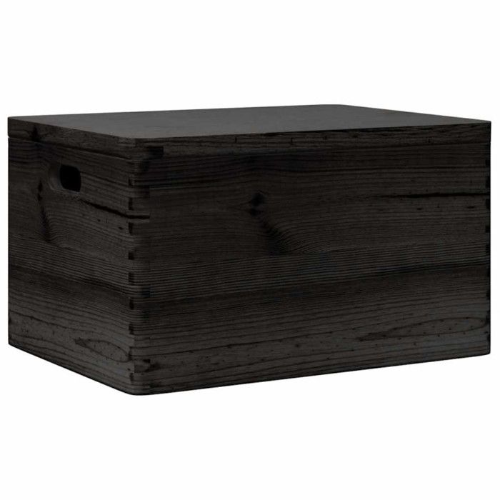 Wooden Box with Lid and Handles Black Solid Pine Wood