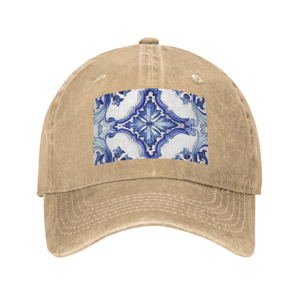 Unisex Baseball Hats Blue Ornate Floral Mediterranean Sicilian Tile Denim Outdoor Baseball Caps Hip Hop Cap Casquette