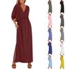 Women's Fashionable Color High Waist Split V-neck Dress