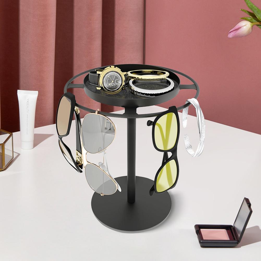 Metal Rotating Sunglass Organizer Eye Glass Display Stand 360 degree Rotation With Tray Jewelry Storage Organizer Detachable