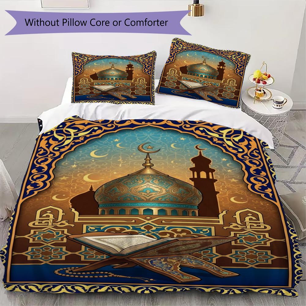 Muslim Pattern Bedding uilt Set uilt Cover Pillowcase Home Decoration Birthday Gift (1 * duvet cover + 2 * pillowcase  without core)129