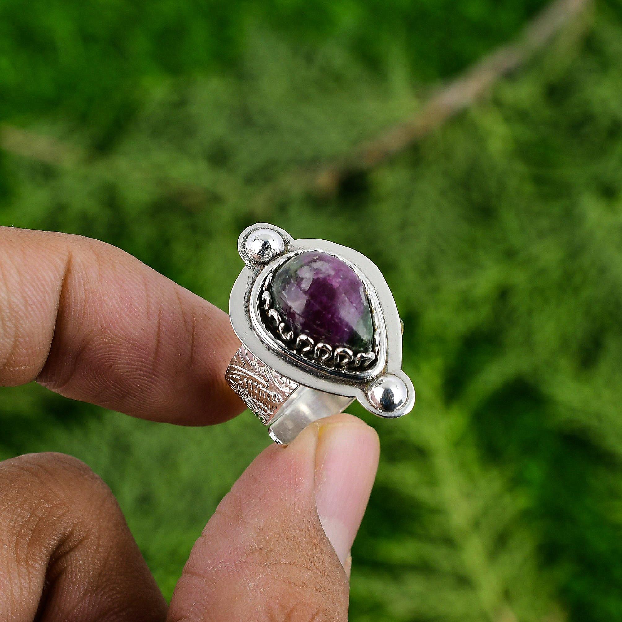 

Подарок для женщин Кольцо-солитер регулируемого размера Серебро 925 пробы Натуральный рубин Цоизит Adjustable