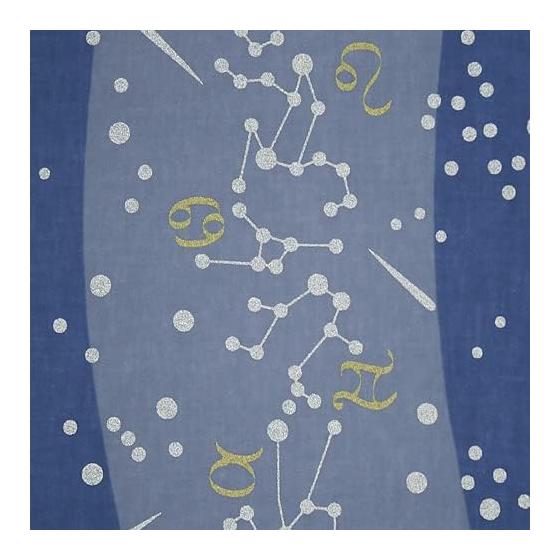 Sen no Anbo Tenugui "12 Zodiac Signs Chizome" Hand-dyed 100% Cotton Tokuoka Made in Japan 35cm x 100cm Milky Way Gold Silver Glitter Shooting Stars