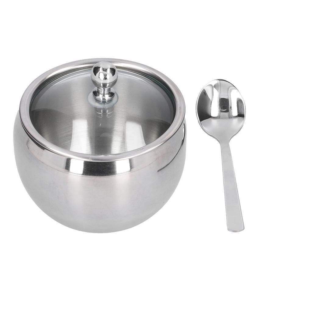 Stainless Steel Spice Jar Spices Container Salt Pepper Sugar Storage Organizer with Glass Cover