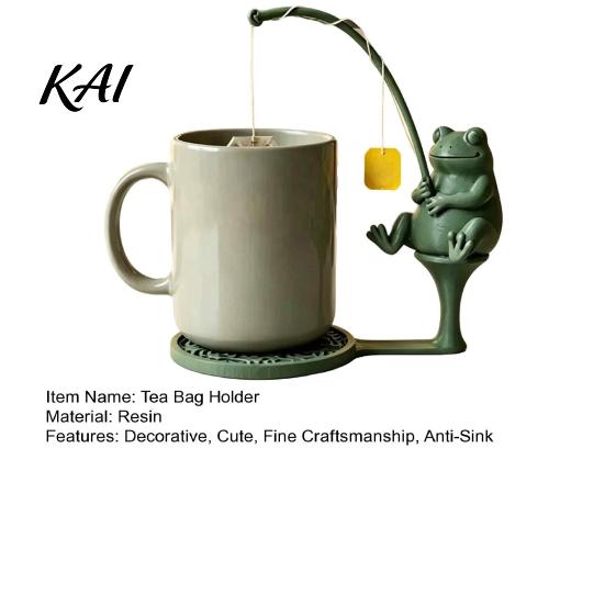 Whimsical Garden Decor Fishing Friends Tea Bag Holder, Cute Resin Teabag String Keeper, Animal Decorative Rest Decor, Fun Kitchen Counter Accessory,