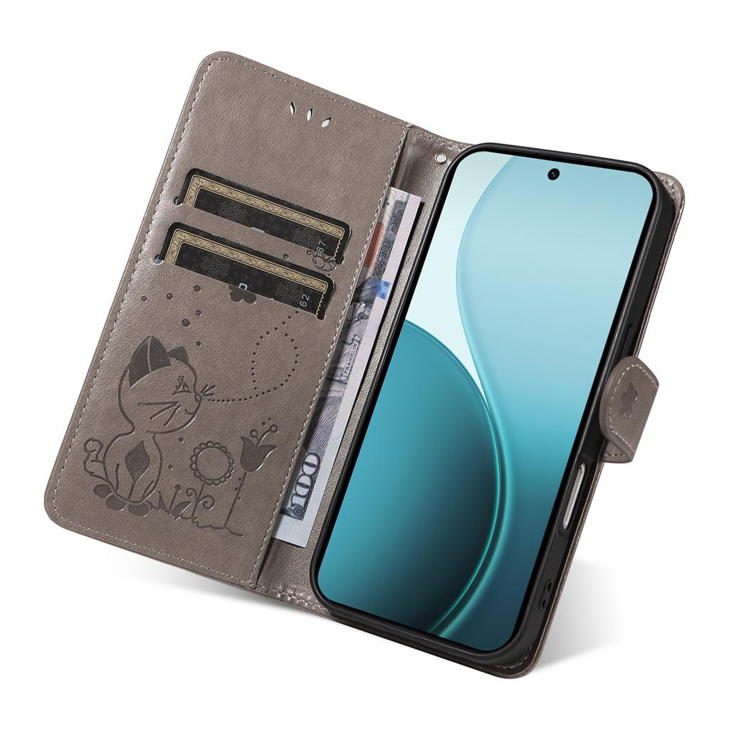 For Oppo Reno14 Pro 5G (China)/Oppo Reno14 Pro 5G (Global) Leather Wallet Case Cat Bee Pattern Phone Cover Stand