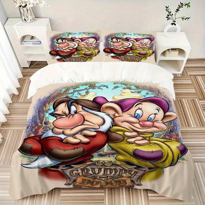 3pcs Grumpy & Dopey Printed Quilt Set Soft and Comfortable Quilt Cover for Bedroom, Guest Room W058