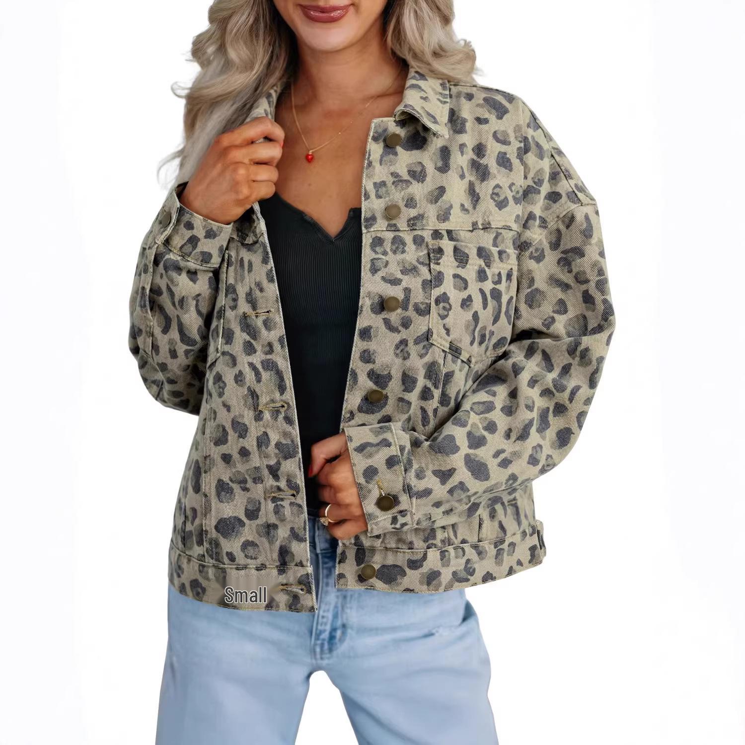 

Женская ретро джинсовая куртка Shi Ying свободного кроя с отложным воротником - Стиль High Street S хаки