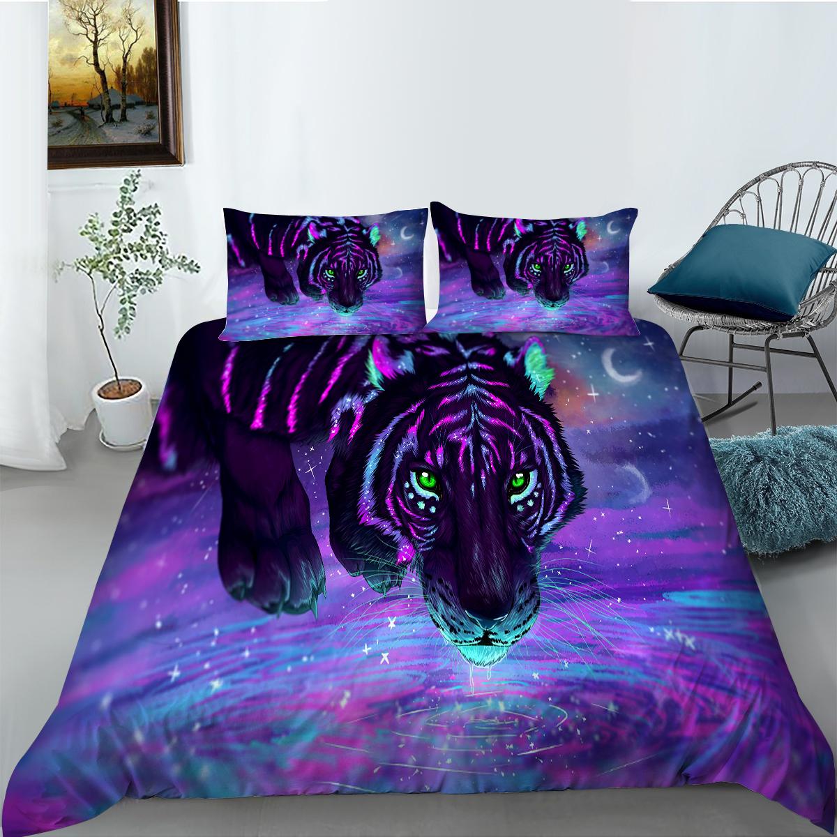 

Комплект постельного белья с изображением тигра, напечатанный на 3D-принтере, пододеяльник с изображением свирепого животного, наволочка 2/3 шт., AU/EU/DE, все размеры, покрывало со зверем, подарок для мужчин и мальчиков Baby 100x135cm