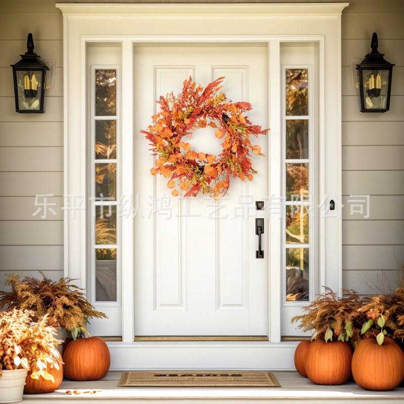 Artificial Eucalyptus Garland Door Hanging Decor Halloween Fall Harvest Festival Wreath 45cm 55cm Plastic