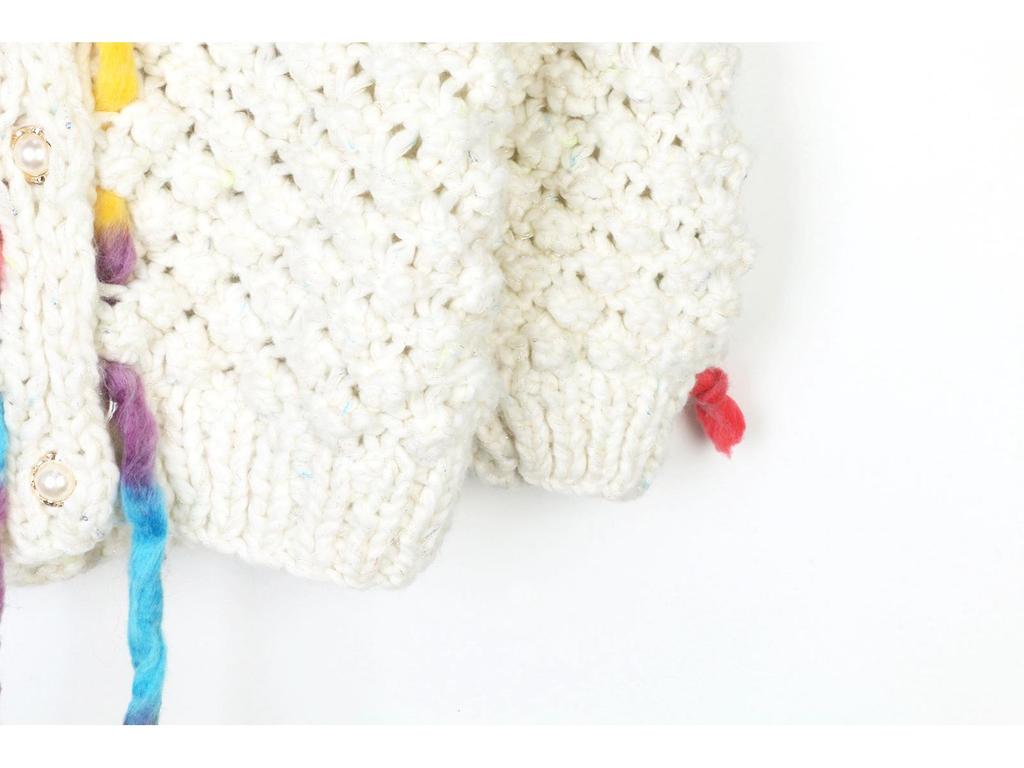 European-American Autumn/Winter V-neck Sweater: Hand-crocheted Rainbow Lazy Style, Loose Fit, Advanced Temperament.