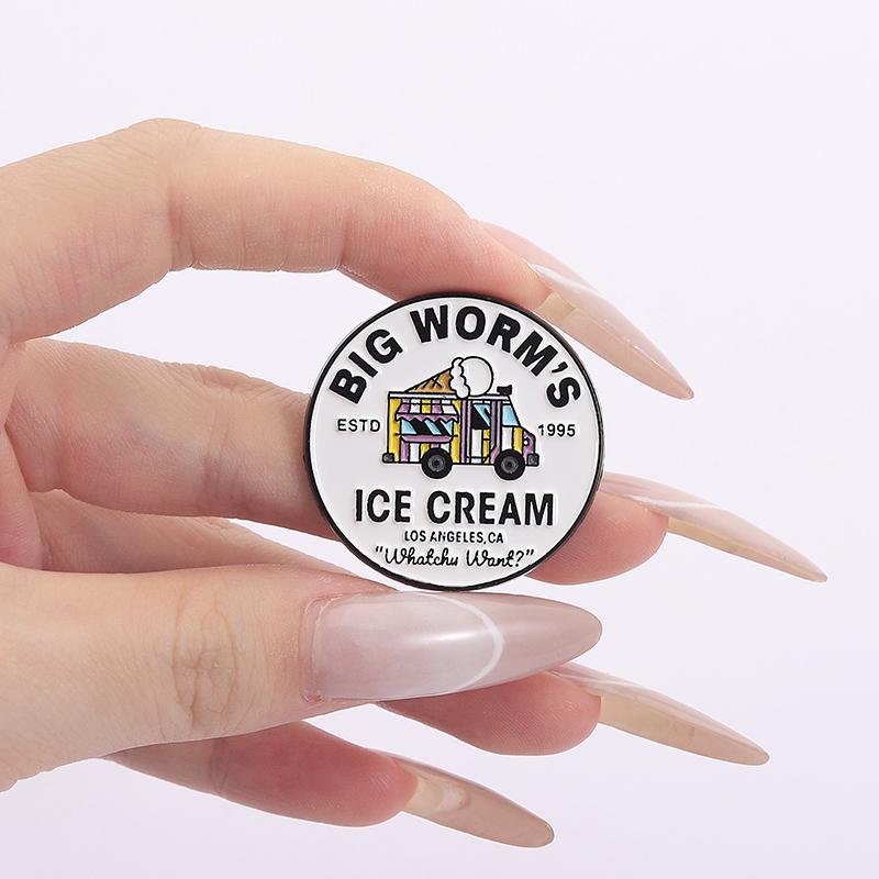 Ice Cream Truck Enamel Pins Custom BIG WORM'S ICE CREAM Brooches Lapel Badges Clothes Funny Jewelry Gift for Kids Friends