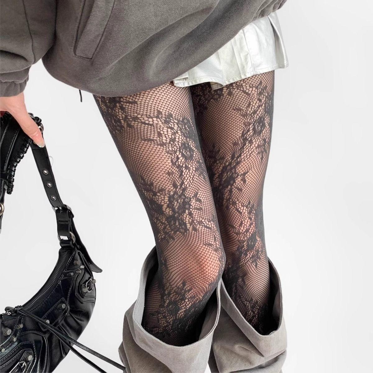 Fishnet Socks Retro Lace Net Socks French Jacquard Pantyhose Sexy Gray Stockings Women S Silk