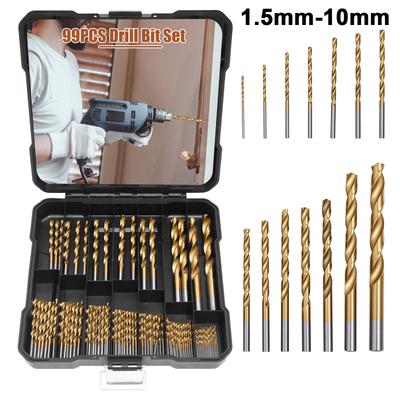 99pcs Drill Bit Set High Speed Steel Twist Drill Bits 1/16" To 3/8" for Metal, Plastics, Wood, Drywall with Storage Holder Case