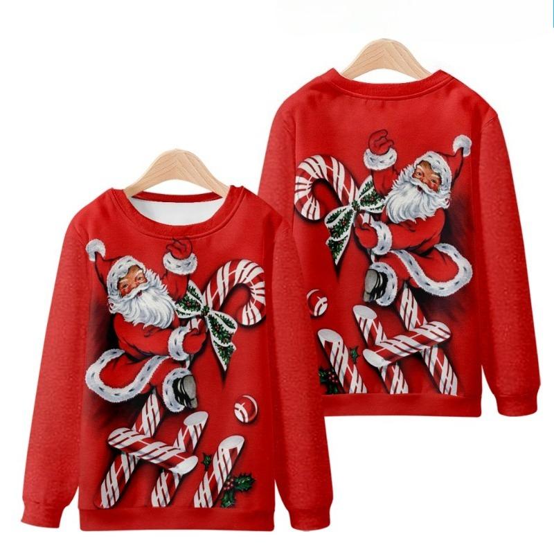

3D Цифровые Толстовки с Принтом на Тему Санта-Клауса, Модные Повседневные с Круглым Вырезом и Длинным Рукавом, Мужские Женские 6XL красный