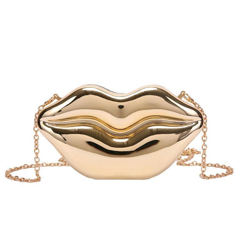 Bolso de Mano con Labios Dorados para Mujer Bolso de Hombro de Cadena Acrílica de Alta Calidad para Señoras Bolso de Noche Forma de Labios Cartera