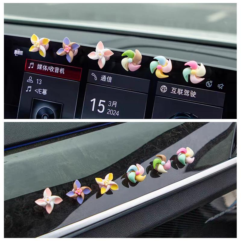 6/12 Pcs Cute Mini Spinning Windmills Car Interior Exterior Bicycle Motorcycle Rearview Mirror Handlebar Decoration Accessories