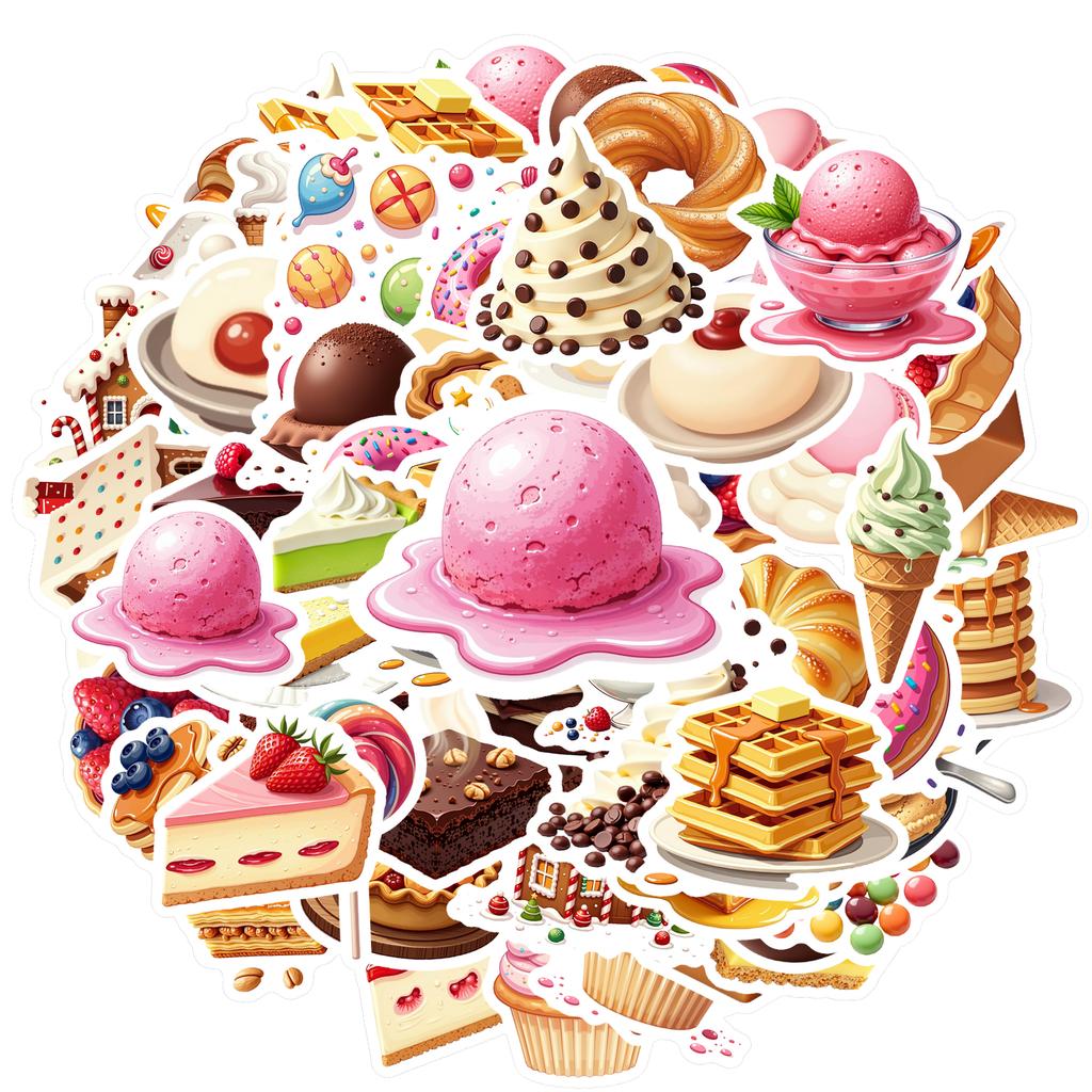 35-70cps Sweet Dessert Stickers Donut Ice Cream Strawberry Cake Aesthetic Decals Decoration Phone Luggage Water Bottle School