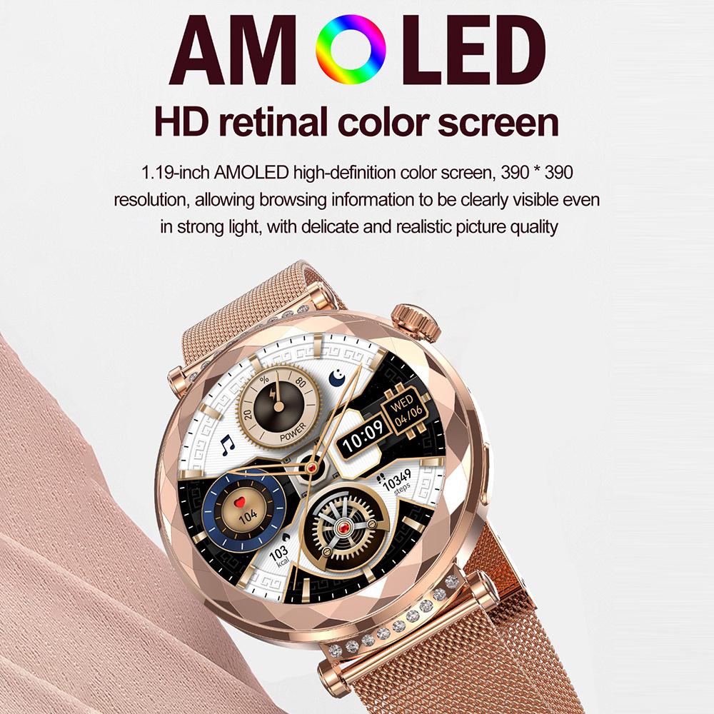 HK88 1.19-inch Heart Rate Monitor NFC Smart Watch Menstrual Cycle Tracker for Women, Steel Strap