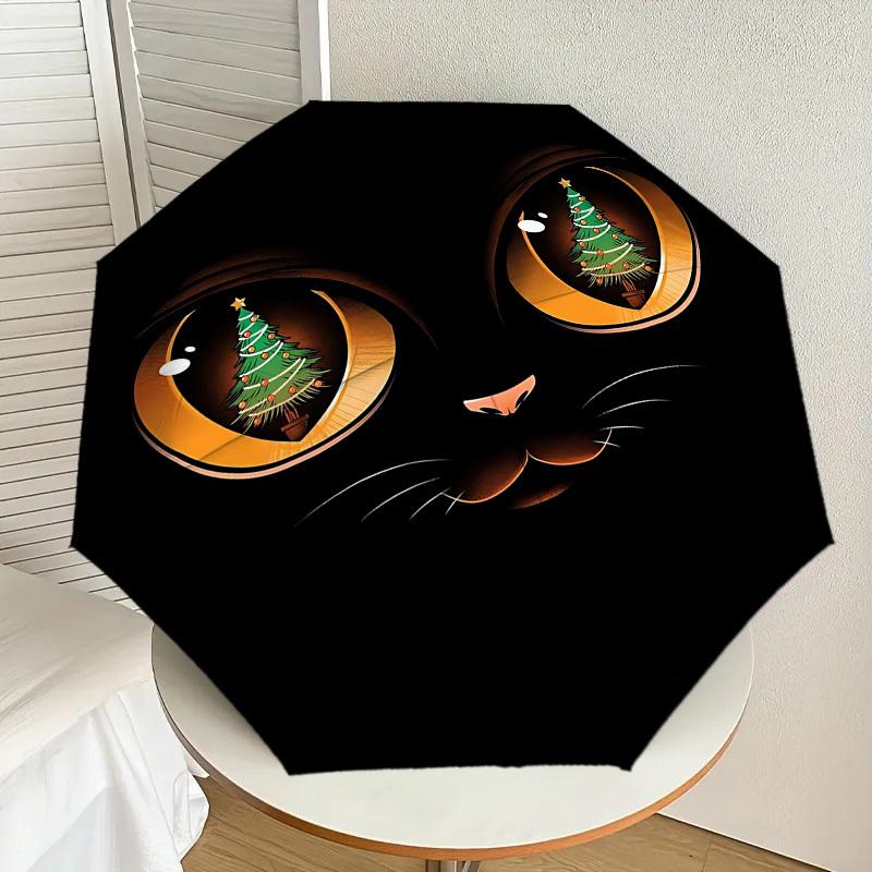 Christmas Cat Eyes Umbrella: A Festive Design for Outdoor Adventures - Auto-Open/Close, Lightweight & Durable Idea