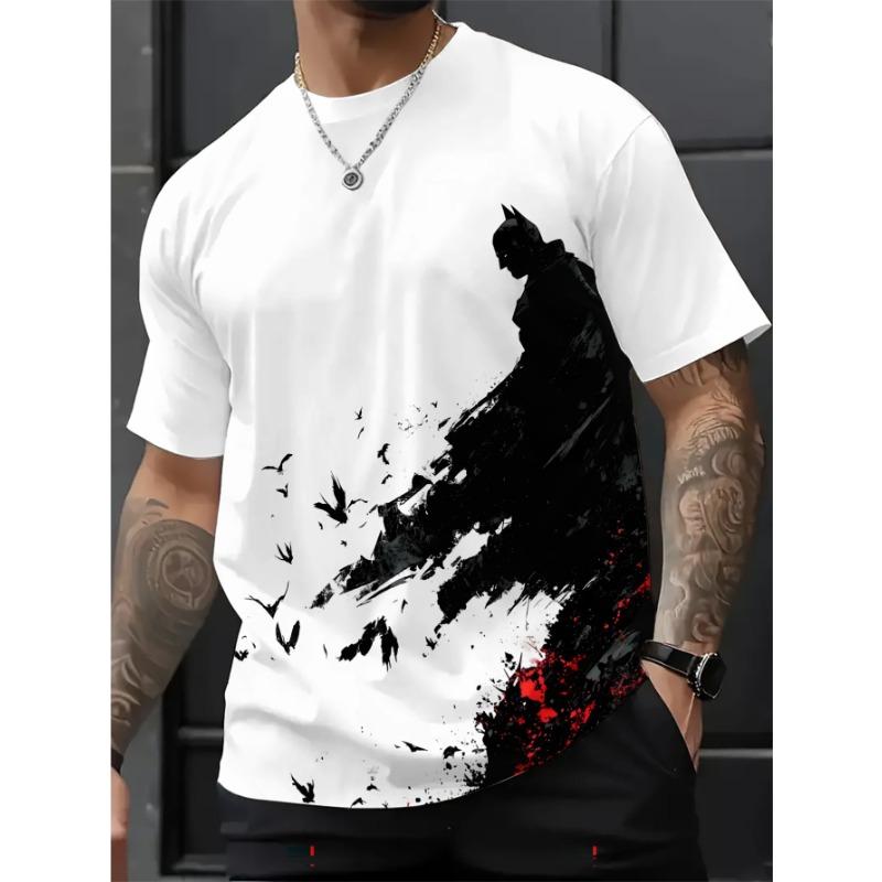 Men s Batman Silhouette 3D Printed T-Shirt Casual Short Sleeve Crewneck Top Cool Superhero Dark Bat Graphic Tee Trendy Streetwear Summer Clothing S белый