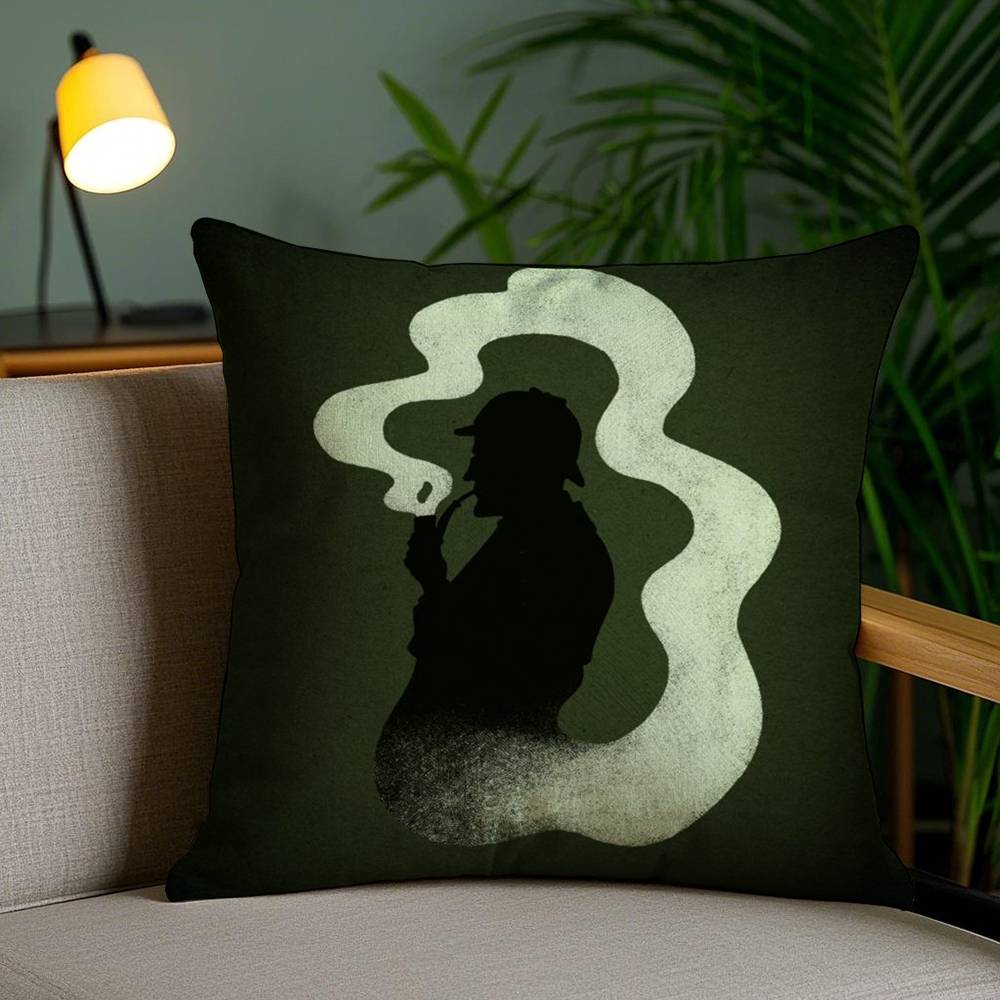 S-Sherlock H-Holmes Pillow Case Office Sofa Dorm Chair Back Short Plush Double-Sided Printing Home Cushion Cover