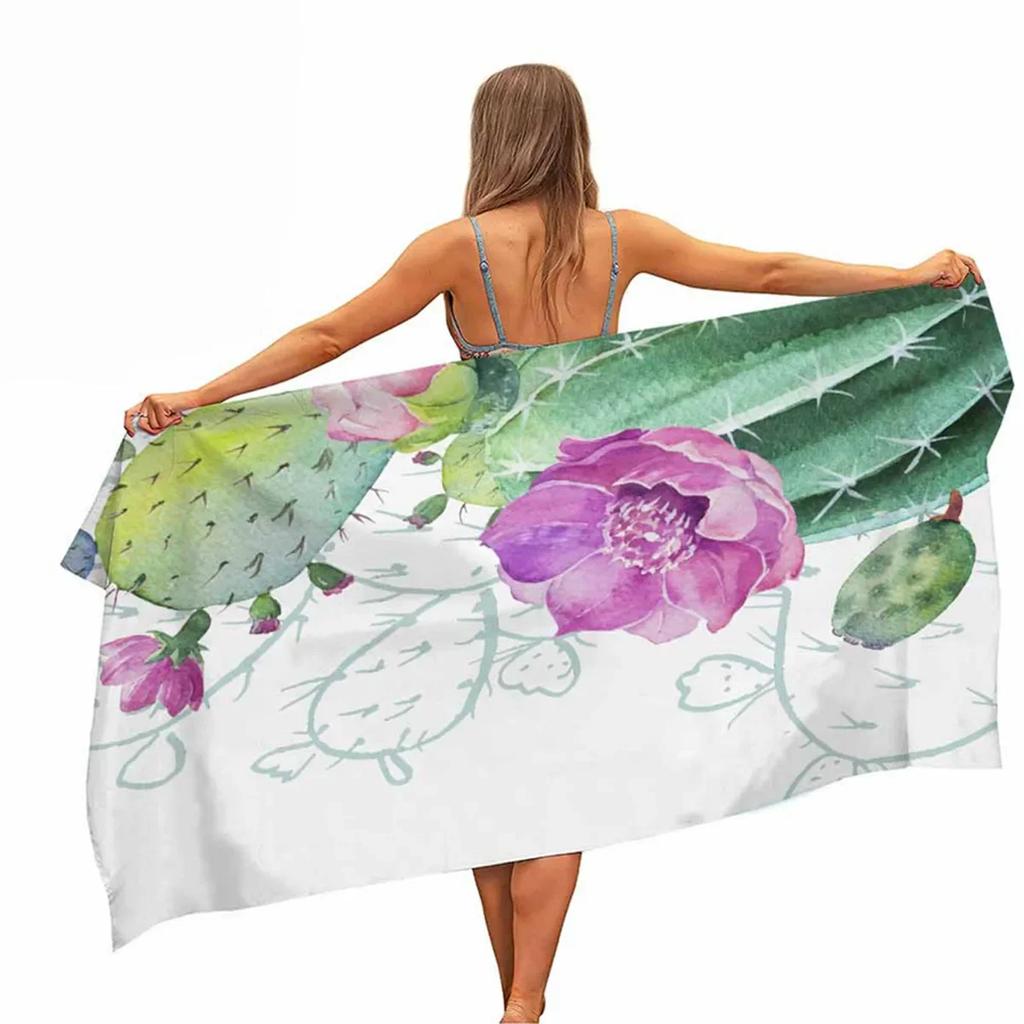 Cactus Plants Microfiber Pool Beach Towel Portable Quick Fast Dry Sand Outdoor Travel Swim Blanket Thin Yoga Camping Women Men