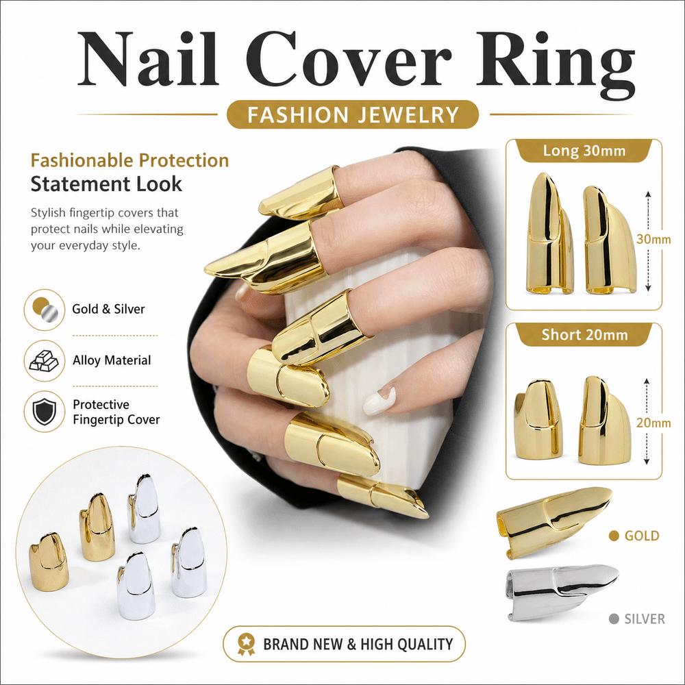 Fingertip Cover Nail Cover Ring Gold or Silver Fingernail Ring Gifts Finger Ring for Men and Women