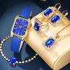 New Popular Fashion Leather Women'S Watch Square Quartz Watch Korean Necklace Earring Ring Sets