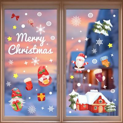 Santa Claus Tree Electrostatic Stickers, Dwarf Decorations, Window Decorations, Shopping Mall Atmosphere, Glass Door Stickers